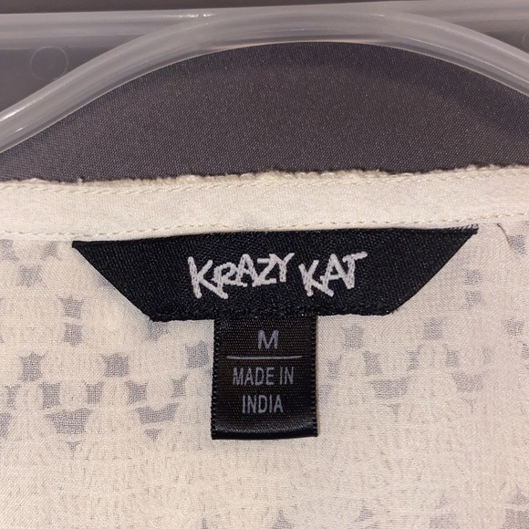 Ivory White Crochet Boho Bell-Sleeved Notch-Neck Flare Krazy Kat Tunic sz M - Picture 14 of 16